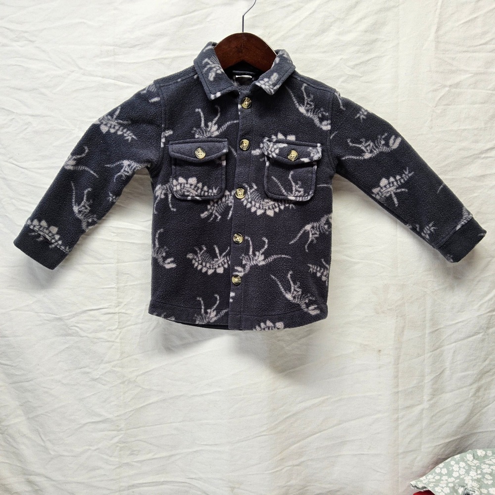 Pekkie Dinosaur Skeleton Fleece Shacket Kids 3T Blue Button Up Shirt Jacket